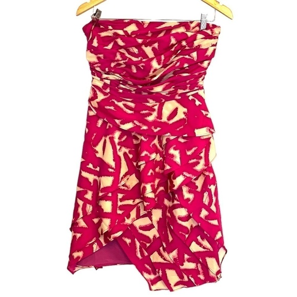 Miss Me Couture Strapless Layered, Ruched, Asymmetric Hem Pink Dress - Picture 2 of 13